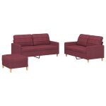 Vidaxl ensemble de canap�s 3 pcs avec coussins rouge bordeaux tissu