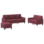 Vidaxl ensemble de canap�s 3 pcs avec coussins rouge bordeaux tissu