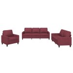 Vidaxl ensemble de canap�s 3 pcs avec coussins rouge bordeaux tissu