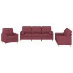 Vidaxl ensemble de canap�s 3 pcs avec coussins rouge bordeaux tissu