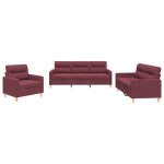 Vidaxl ensemble de canap�s 3 pcs avec coussins rouge bordeaux tissu