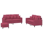 Vidaxl ensemble de canap�s 3 pcs avec coussins rouge bordeaux velours