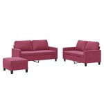 Vidaxl ensemble de canap�s 3 pcs avec coussins rouge bordeaux velours