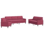 Vidaxl ensemble de canap�s 3 pcs avec coussins rouge bordeaux velours