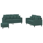 Vidaxl ensemble de canaps 3 pcs avec coussins vert fonc velours