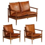 Vidaxl ensemble de canaps 3 pcs cuir vritable bois massif d'acacia
