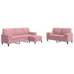Vidaxl ensemble de canap�s 3pcs et coussins et traversins rose velours