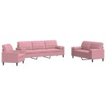 Vidaxl ensemble de canaps 3pcs et coussins et traversins rose velours