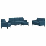 Vidaxl ensemble de canap�s 4pcs et coussins et traversins bleu velours