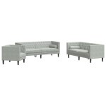 Vidaxl ensemble de canapé chesterfield et traversins 3 pcs gris clair Vidaxl ensemble de canapé chesterfield et traversins 3 pcs gris clair