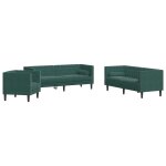 Vidaxl ensemble de canapé chesterfield et traversins 3 pcs vert foncé Vidaxl ensemble de canapé chesterfield et traversins 3 pcs vert foncé