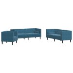 Vidaxl ensemble de canapé chesterfield et traversins 3pcs bleu velours Vidaxl ensemble de canapé chesterfield et traversins 3pcs bleu velours