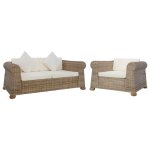 Vidaxl ensemble de canaps avec coussins 2 pcs rotin naturel