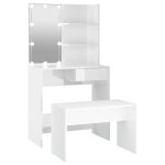 Vidaxl ensemble de coiffeuse avec led blanc brillant bois d'ingnierie