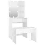 Vidaxl ensemble de coiffeuse avec led blanc brillant bois d'ingnierie