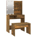 Vidaxl ensemble de coiffeuse avec led ch�ne fum� bois d'ing�nierie