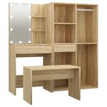 Vidaxl ensemble de coiffeuse avec led ch�ne sonoma bois d'ing�nierie