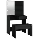 Vidaxl ensemble de coiffeuse avec led noir bois d'ing�nierie