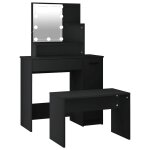 Vidaxl ensemble de coiffeuse avec led noir bois d'ing�nierie