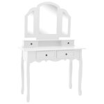 Vidaxl ensemble de coiffeuse et tabouret blanc 100x40x146 cm paulownia