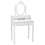 Vidaxl ensemble de coiffeuse avec tabouret blanc 75x69x140cm paulownia