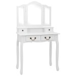 Vidaxl ensemble de coiffeuse avec tabouret blanc 80x69x141cm paulownia