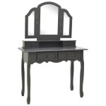 Vidaxl ensemble de coiffeuse avec tabouret gris 100x40x146cm paulownia