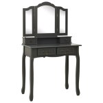 Vidaxl ensemble de coiffeuse avec tabouret gris 80x69x141 cm paulownia