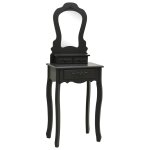 Vidaxl ensemble de coiffeuse avec tabouret noir 50x59x136 cm paulownia