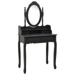 Vidaxl ensemble de coiffeuse avec tabouret noir 75x69x140 cm paulownia