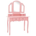 Vidaxl ensemble de coiffeuse et tabouret rose 100x40x146 cm paulownia