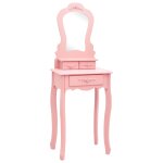 Vidaxl ensemble de coiffeuse avec tabouret rose 50x59x136 cm paulownia