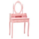 Vidaxl ensemble de coiffeuse avec tabouret rose 75x69x140 cm paulownia