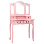 Vidaxl ensemble de coiffeuse avec tabouret rose 80x69x141 cm paulownia