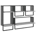 Vidaxl ensemble d'tagres murales avec barres 4 pcs sonoma gris