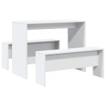 Vidaxl ensemble table  manger et bancs 3pcs blanc bois d'ingnierie
