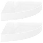 Vidaxl tagres d'angle flottantes 2pcs blanc brillant 25x25x3, 8cm mdf