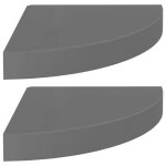 Vidaxl tagres d'angle flottantes 2pcs gris brillant 25x25x3, 8cm mdf