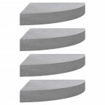 Vidaxl tagres d'angle murales 4 pcs gris bton 25x25x3, 8 cm mdf