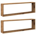 Vidaxl �tag�res cube murales 2 pcs vieux bois 100x15x30 cm