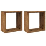 Vidaxl tagres cube murales 2 pcs vieux bois 30x15x30 cm