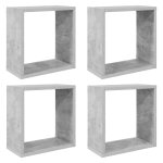 Vidaxl �tag�res cube murales 4 pcs gris b�ton 30x15x30 cm