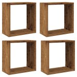 Vidaxl tagres cube murales 4 pcs vieux bois 30x15x30 cm