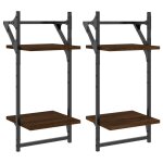Vidaxl �tag�res murales � 2 niveaux avec barres 2 pcs ch�ne marron