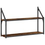 Vidaxl �tag�re murale 2 niveaux ch�ne fum� 80x21x51 cm bois ing�nierie