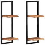 Vidaxl tagres murales 2 pcs 25x25x75 cm bois d'acacia et acier