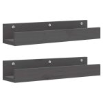 Vidaxl �tag�res murales 2 pcs gris 50x12x9 cm bois de pin massif