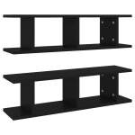 Vidaxl tagres murales 2 pcs noir 75x18x20 cm bois d'ingnierie