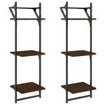 Vidaxl �tag�res murales � 3 niveaux avec barres 2 pcs ch�ne marron