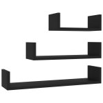 Vidaxl tagres murales 3 pcs noir bois d'ingnierie